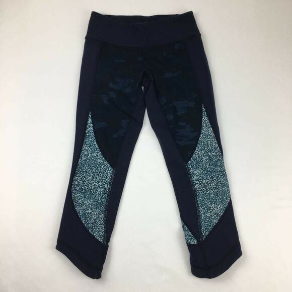 Lululemon Wunder Under Crop *Full-On Luon Blue Camo Camouflage Low Rise Size 2 - Picture 2 of 11